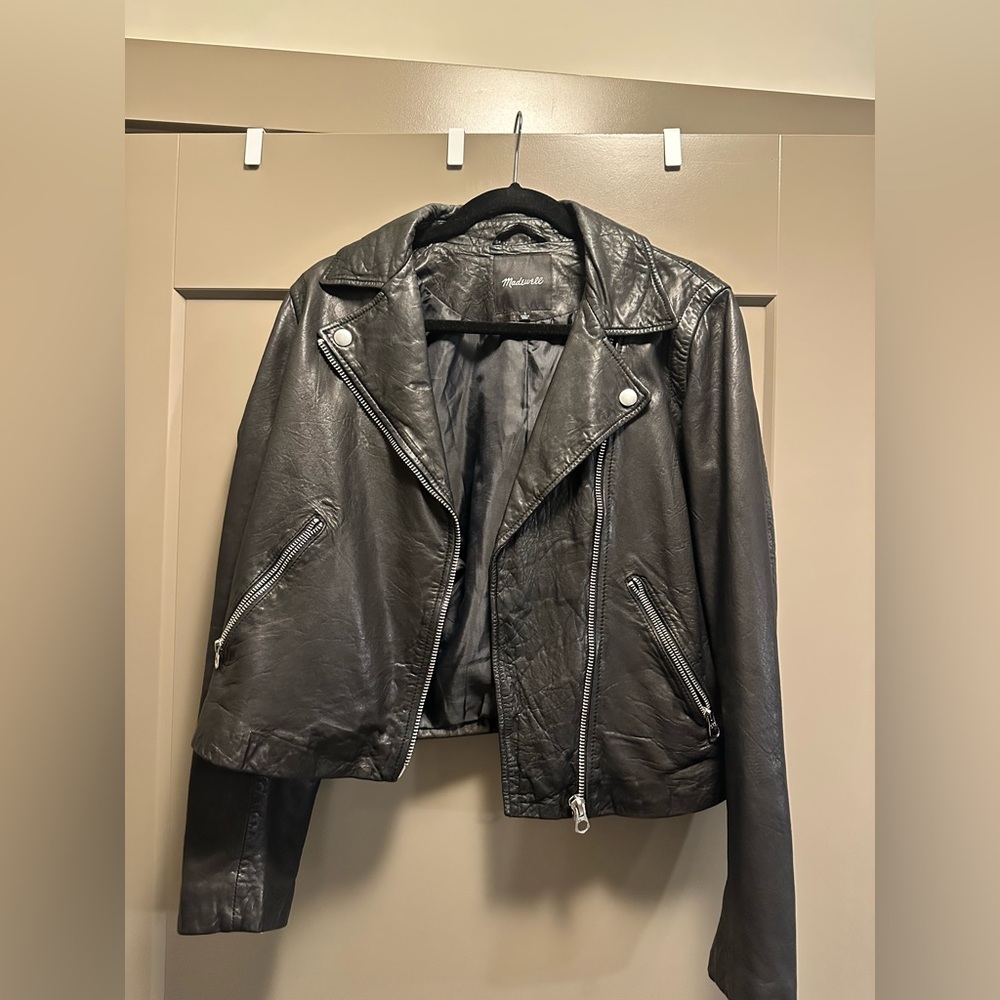 Madewell washed leather motorcycle jacket. Size large